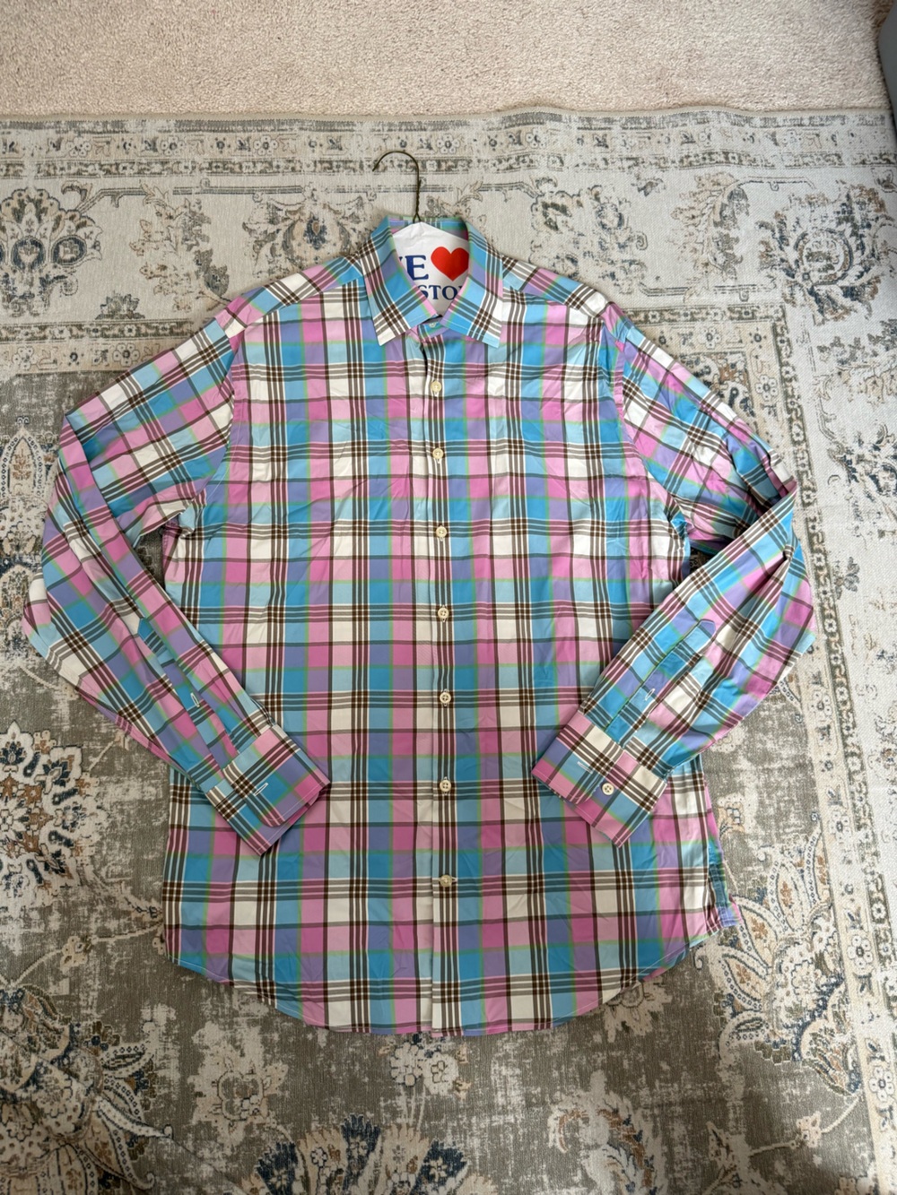 Peter Millar Pink & Blue Plaid Men's Shirt
